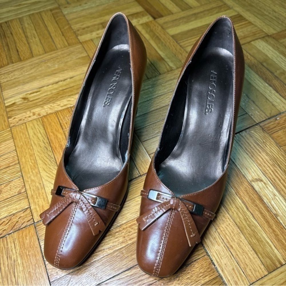 Aerosoles women’s brown bow slip on heels women’s shoes size 8.5